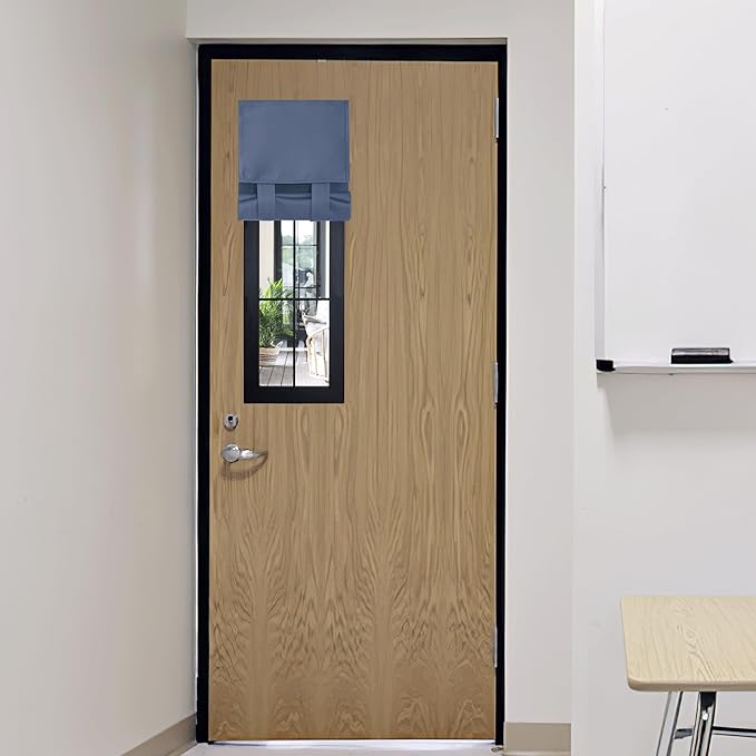 RYB HOME Classroom Door Window Cover Lockdown Shades Blackout, No Drill | Privacy Sidelight Glass Door School Office Blinds, Room Darkening Blocks Views, Portable Curtains, W12 x L30, Stone Blue by RYBHOME