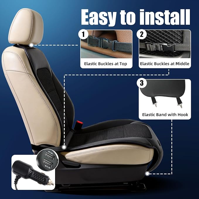 3-Speed Cooling Car Seat Cover Front Seats with Weight Sensing for Car SUV | 12V Air-Cooled Car Seat Cushion with Weight Sensing, Universal Fit for Summer Truck Office, Non-Slip Breathable 3D Mesh - Image 8