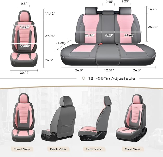 Coverado Car Seat Covers Front, Seat Covers for Cars, Waterproof 2-Pack Car Seat Cushions, Leather Carseat Seat Protectors, Universal Seat Covers Fit for Most Sedans SUV Pick-up Trucks(Gray&Pink) - Image 3