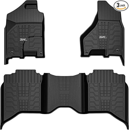 3W Floor Mats for 2013-2018 Dodge Ram 1500/2500/3500 Crew Cab | & 2019-2024 Dodge Ram 1500 Classic Crew Cab All Weather TPE Custome Fit Accessories Floor Liner for 1500 Full Set Car Mats by 3W
