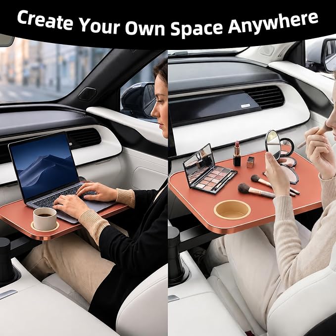 360° Rotating Car Desk Tray for Laptop & Food, Fits Tesla Model Y/3/S | 360° Rotating Car Desk, Premium Leather, Cup Slot, Adjustable for Laptop & Food, Fits Tesla Model Y/3/S & Most Cars - Image 5