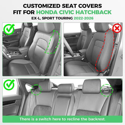 RIDEPOSH Custom Fit Seat Covers for Honda Civic 2022-2026 | Hatchback EX-L Sport Touring, Faux Leather, 60/40 Split Rear, Rear Armrest, Waterproof, Airbag Compatible, Easy-to-clean - Image 2