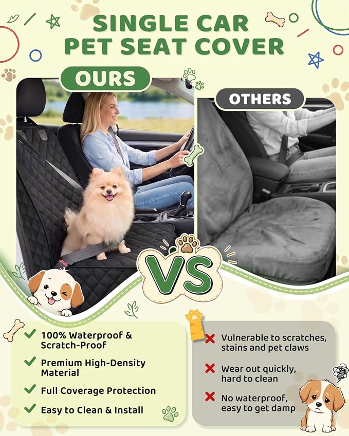 Victoper Dog Car Seat Cover, 600D Heavy Dute Car Seat Cover for Dogs Pets,100% Waterproof Anti-Scratch Nonslip Dog Seat Cover for Cars, Seat Covers Protector for Sedan SUV Truck Small Black - Image 2