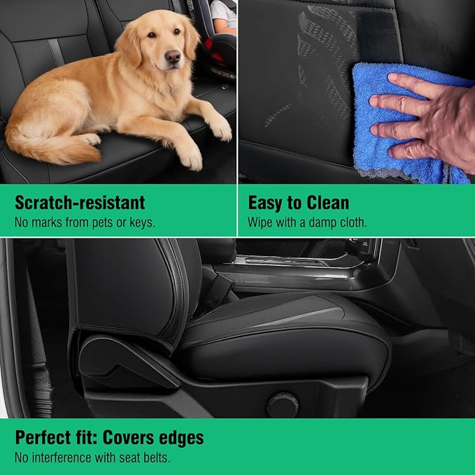 DiffCar® for Ford F150 Seat Covers 2015-2023 2024 2025 2026, Black | Full Set Faux Nappa Leather, Fit Crew and SuperCrew Cab XL XLT, Custom Fit for F-150 Accessories, Pickup Seat Protectors - Image 6