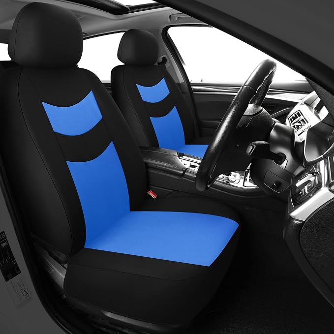 Universal Car Seat Covers for Front Seats, Cloth Front Car Seat Cover, Easy to Install, Breathable and Washable Universal Interior Covers for Auto, SUV, Sedan, Van, Airbag Compatible, Black & Blue by Tapha