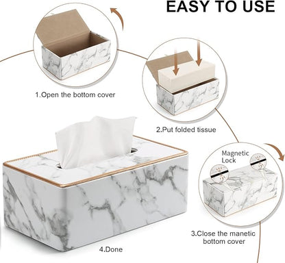 Tissue Box Cover Rectangular, PU Leather Tissue Box Holder for Kleenex, Napkin, Rectangle Tissue Box Covers, Tissue Holder for Bathroom Car Home Decorative 9.84"X5.23"X3.77" - Phnom Penh Marble - Image 6