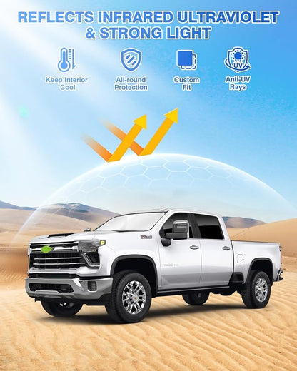 Canvcle Sunshades for Chevrolet/Chevy Silverado 2500 3500 Crew Cab 2020-2026 Accessories Windshield Sun Shade Side Rear Window Shade Cover Sun Visor Shield Privacy Protection Keep Car Cool Black 5PCS - Image 2