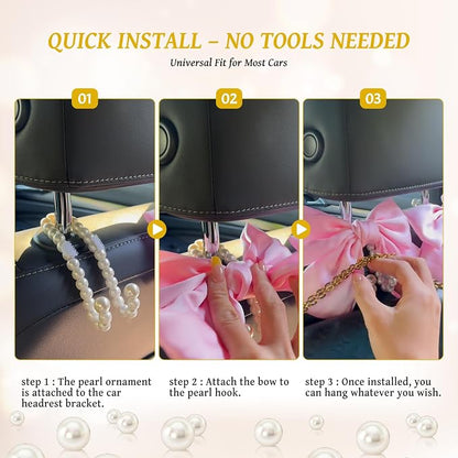 2 PCS Bow Pearl Car Seat Headrest Hook – Cute Purse Hook for Car, Girly Interior Decoration Accessories Hook Hanger, Seatback Holder for Purses & Bags, Elegant Car Organizer (Pearl White) - Image 5