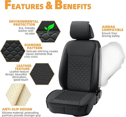 Elantrip Car Seat Cover Full Set Leather Waterproof Front Rear Black | 5-piece full set in premium black leather — 2 front + 3 rear, full cabin protection - Image 4