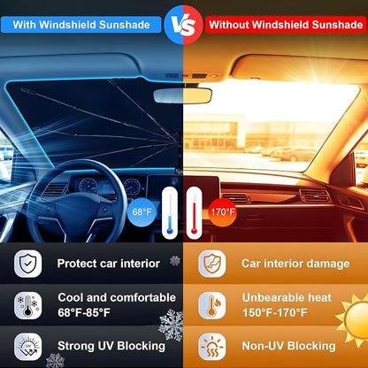 Windshield Sun Shade Umbrella, Foldable Car Windshield Sun Shade Cover, 56" x 31" UV & Heat Insulation Car Sun Shade, Universal Fit for Sedans, SUVs & Trucks - Image 2