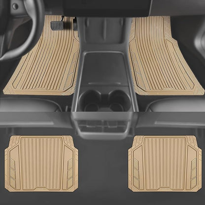 CAR PASS Heavy Duty Sporty Rubber Car Mats, Deep Dish All Weather Car Floor Mats Full Set, Waterproof Anti-Slip Automotive Matts Rugs Trim to Fit for Most Sedans SUVs, 4-Piece All Beige - Image 5