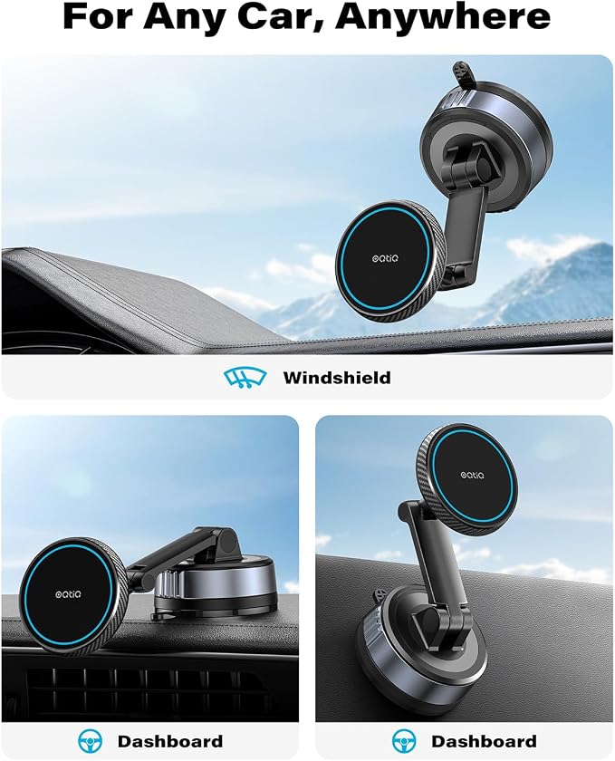 Magnetic Phone Holder for Car, Suction Cup Phone Mount for MagSafe | Dual Pivot Adjustable Arm, 360° Rotation, 67mm Strong Suction Cup, Dashboard Phone Holder Compatible with MagSafe - Image 7