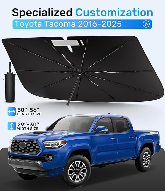 Zanch Upgrade Windshield Sun Shade, Custom Fit for Toyota Tacoma 2016-2025 [Titanium-Silver Reflective Coating] Blocks 99% UV & Heat, Sunshade Umbrella for Tacoma 2016 2017 ... 2022 2023 2024 2025 - Image 7