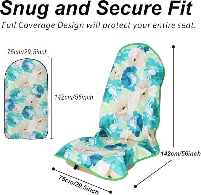 Sweat Towel Car Seat Cover Protector Front Seats for Gym Workout, Running, Swimming, Beach and Hiking, Waterproof Universal Seat Cover for Car, Trucks, Van & SUV (1, Cyan Flower, Front) - Image 2