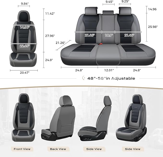 Coverado Car Seat Covers Front, Seat Covers for Cars, Waterproof 2-Pack Car Seat Cushions, Leather Carseat Seat Protectors, Universal Seat Covers Fit for Most Sedans SUV Pick-up Trucks(Gray&Black) - Image 3