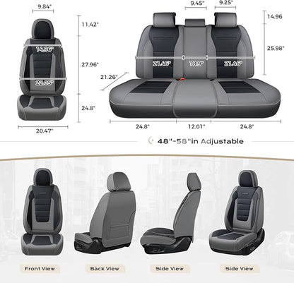 Coverado Car Seat Covers Full Set, Nappa Leather Seat Covers for Cars, Car Seat Protector Car Seat Cushion, Front and Back Seat Protectors Cushions Universal Fit for Most Cars Vehicles(Gray&Black) - Image 5