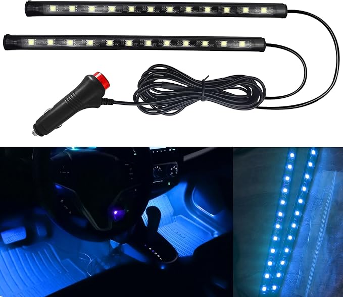 Car LED Strip Light, Interior Car Lights, 12V 24 LED Auto Atmosphere Lamps with Cigarette Lighter, Auto Lamp Ambient Night Light Strip Lighting Kit for Vehicles (Cigarette Lighter/Ice Blue) by Unknown