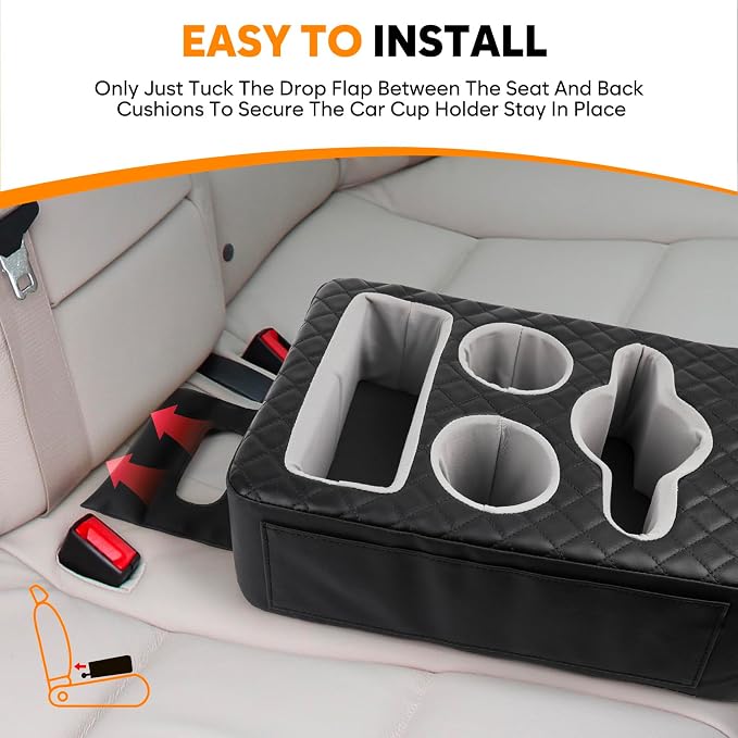 Back Seat Cup Holder for Car, Truck Bed Organizer, Car Truck Boat Organizer, Couch Cup Holder Expander Tray Holds Fit for Coffee Drink Food Snacks Remote with Side Pockets - Image 3
