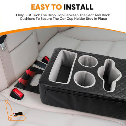 Back Seat Cup Holder for Car, Truck Bed Organizer, Car Truck Boat Organizer, Couch Cup Holder Expander Tray Holds Fit for Coffee Drink Food Snacks Remote with Side Pockets - Image 3