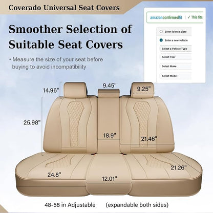 Coverado Automotive Seat Covers, Back Car Seat Cover, Rear Seat Cover, 3-Pieces Luxury Car Seat Cushion, Beige Seat Cover Seat Protector Universal Fit Most Cars - Image 5