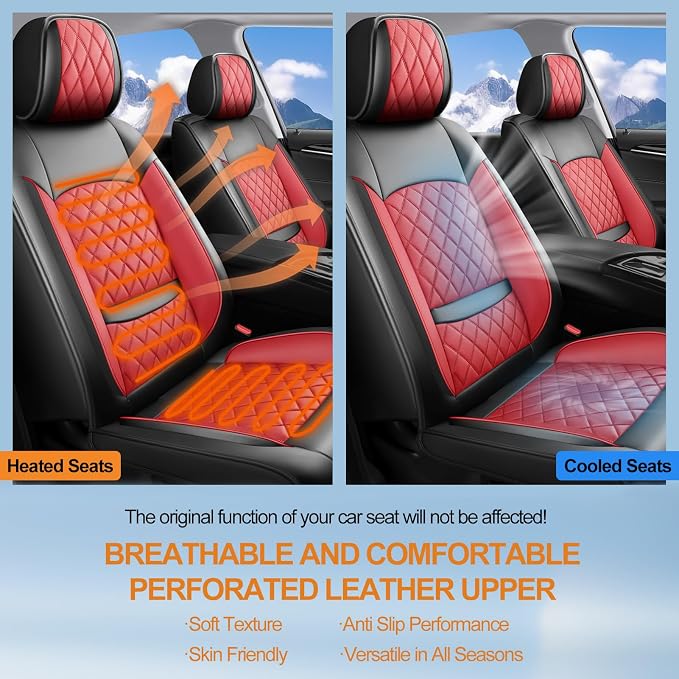 for Subaru Ascent 2019-2025 2026 Car Seat Covers, Full Set, Red | Luxury Full Coverage Leather Seat Protectors, Waterproof Breathable, Non-Slip, Easy to Install, Airbag Compatible, All-Season - Image 7
