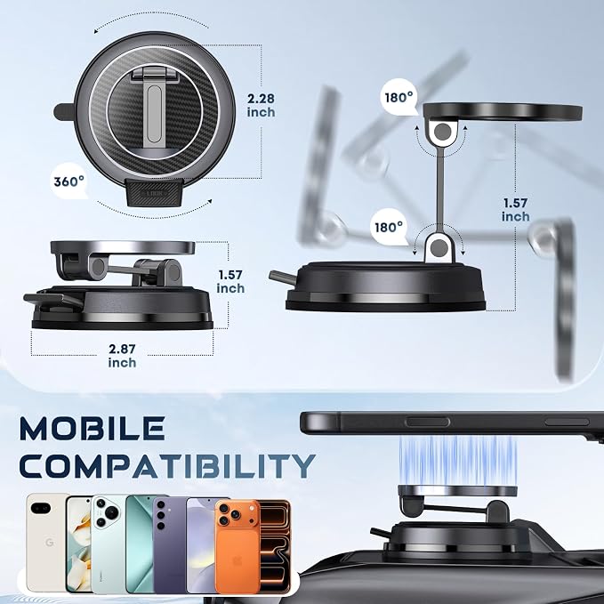 Strong Magnetic Phone Holder for Car & Desk, Compatible with MagSafe, Secure Lock, Universal 360° Rota-Table Car Phone Mount for Dashboard, Glass, Table, Carbon Fiber - Image 6
