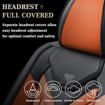 Coverado Car Seat Covers Full Set, Automotive Seat Covers Car Seat Protector Car Seat Cushion, Waterproof Leather Seat Covers for Cars, Universal Fit for Most Sedans SUV Pick-up Truck(Black&Orange) - Image 5