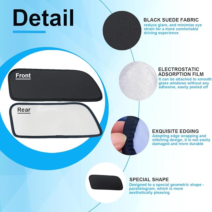 2Pcs Car Window Shades for Side Window,Removable Side Window Sunshades | Static Cling Shades Sunshine Blocker Visor Sunshade Extender,Passenger/Driver Window Sun Shade - Image 6