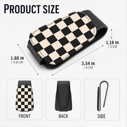 Leather Magnetic Sunglass Holder for Car Sun Visor, Cute Eyeglass Ticket Card Hanger Clip, Universal Auto Interior Accessories for SUV Pickup Truck, Black Beige Checkered - Image 3