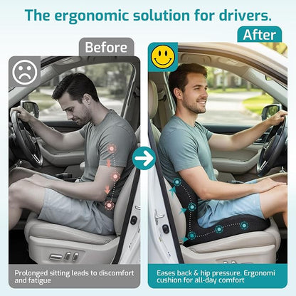 Trucker Seat Cushion, Thick Car Seat Cushions with Lumbar Support Pillow, Ergonomic L-Shaped Orthopedic Memory Foam for Long Driving Lower Back Pain Sciatica Relief, Gift for Drivers (Black) - Image 4