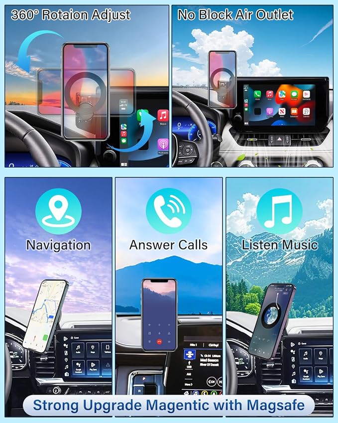 PZK Car Phone Holder for 2020-2026 Toyota Highlander 12.3-inch Screen Only | Magnetic Car Phone Mount with Magsafe for Highlander Lmited/Platinum Accessories 360° Rotation Hands-Free (Not Fit 8'') - Image 8