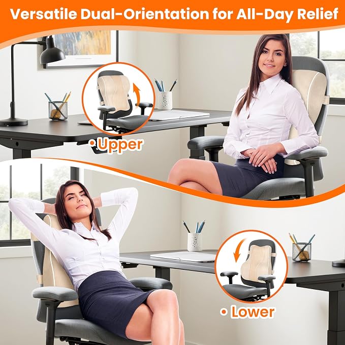 CloudBliss XL Lumbar Support Pillow, Memory Foam for Office Chair, Khaki | Ergonomic High-Density Memory Foam, Adjustable Straps, Washable Mesh Cover, Lower Back Support for Office, Gaming & Car Seat - Image 8