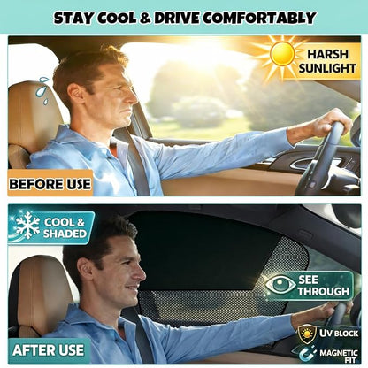 Car Window Shades, 2 Pack Magnetic Half Blackout & Half See-Through Car Shades for Side Windows, Front Window Cover Block Heat UV Rays Glare for Driver Passenger - Image 7