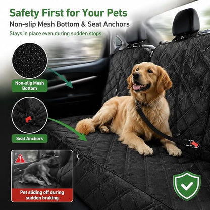 Ekisemio Dog Car Seat Cover for Back Seat, Waterproof 600D Oxford Pet Seat Protector for Cars SUVs Trucks, Heavy Duty Non-Slip Rear Bench Cover, Machine Washable Scratchproof - Black - Image 5