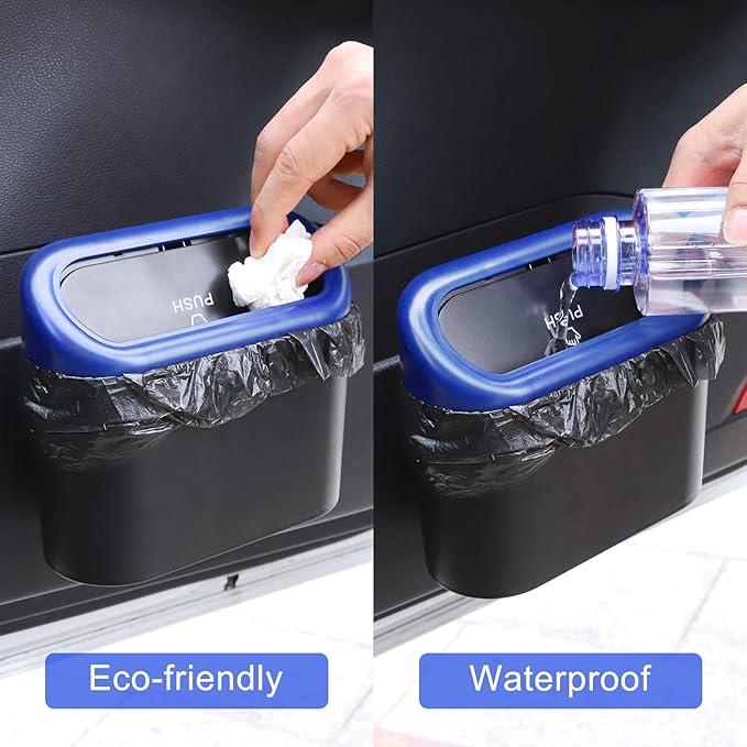 Accmor Car Trash Can with Lid, Vehicle Trash Bin Car Dustbin Garbage Organizer Holder with Trash Bag, Portable Hanging Mini Wastebasket Bin Trash Container for Auto Cars, Home, Office (Blue) - Image 4