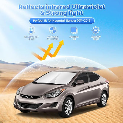 Canvcle Window Shades for 2011-2016 Hyundai Elantra Accessories Windshield Sun Shade Side Rear Window Covers Sunshade Sun Visor Shield Privacy Protection for Camping Keep Vehicle Cool Black 6PCS - Image 2