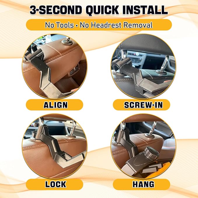 2 Pack Hard Hat Holder for Truck Seat,Headrest Hooks for Car,Quick Install | Portable Hard Hat Hanger,Vehicle Accessory Storage Assistant for Hard Hats,Bags & Work Gear - Image 3