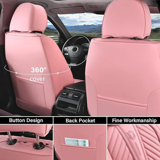 Coverado Seat Covers Front Seats, Car Seat Cover Protector with Lumbar Support, Waterproof Car Seat Cushion, Leather Seat Covers Carseat Cover Universal Fit for Most Cars，Pink - Image 2