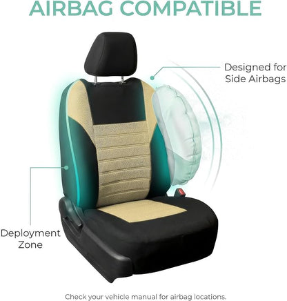 FH Group Automotive Car Seat Covers Full Set Premium 3D Air Mesh Front Seat Covers, Airbag Compatible & Split Bench Cover Universal Fit Interior Accessories for Cars Trucks and SUVs - Beige - Image 5