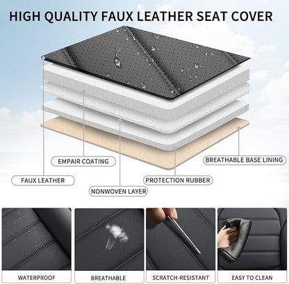 Car Seat Covers Full Set, 5Pcs Universal Leather Seat Covers for Cars, Waterproof Front and Rear Seat Covers Breathable Automotive Vehicle Seat Cover for Most Trucks, SUVs, Sedans, Black - Image 7