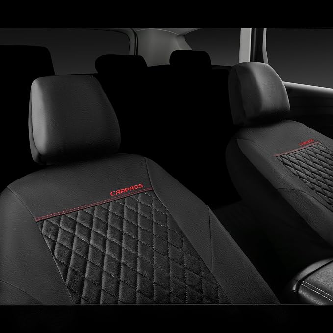 CAR PASS Quilting Leather Seat Cover Two Front Seats Only, Universal Fit Automotive Front Seat Covers Waterproof Deluxe PU Premium Vinyl Luxury for Cars Sedan Van SUV Airbag Compatible 2 Pieces,Black - Image 7