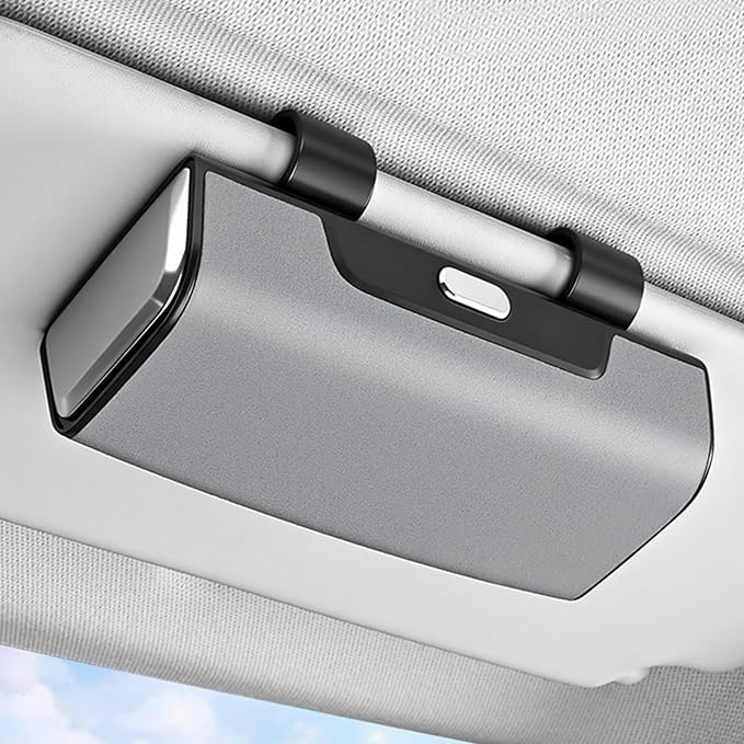 Sunglass Holder For Car Visor,Button-Open Sunglass Case For Car Visor,Car Sunglass Holder With Card Storage Function Suitable For Truck And Sedan To Place Sunglass (Gray) by Pakanana