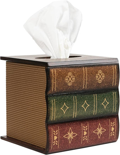 Crafted Classical Retro Wooden Antique Book Tissue Box Cover Square Tissue Holder Dispenser Paper Cover Case Napkin Holder Home Decor for Bathroom Living Room Office car Kitchen (Brown) by VERGOODR