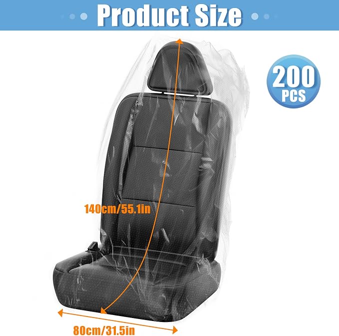 MYFAMIREA 200 PCS Disposable Car Seat Covers Clear Plastic Vehicle Seat Protector, Plastic Seat Covers Protector Universal Water Resistant and Stain Resistant for Cars Auto Truck Bus Airplane - Image 2