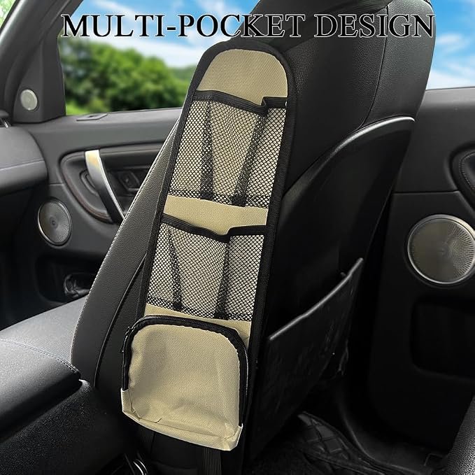 Car Seat Side Organizer, Seat Side Storage Pocket, Multifunctional Mesh Net Pocket, Car Multi-Pockets Backseat Organizer Side Hanging Bag for Storage Coins, Cell Phones, Glasses (Beige, 1PCS) - Image 7