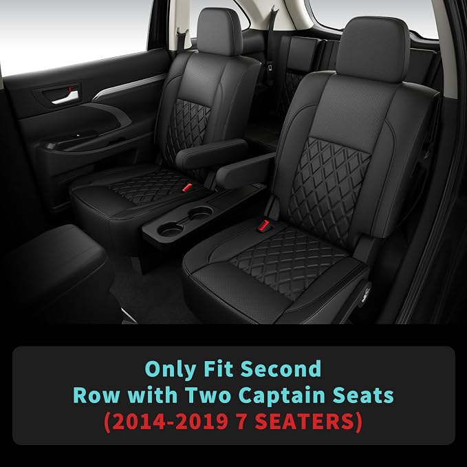 Custom Seat Covers for Toyota Highlander 2014-2019 7 Seats Black | faux leather, 2nd row captain chairs, waterproof, breathable, airbag compatible, stain resistant, easy install, durable - Image 2