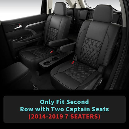 Custom Seat Covers for Toyota Highlander 2014-2019 7 Seats Black | faux leather, 2nd row captain chairs, waterproof, breathable, airbag compatible, stain resistant, easy install, durable - Image 2