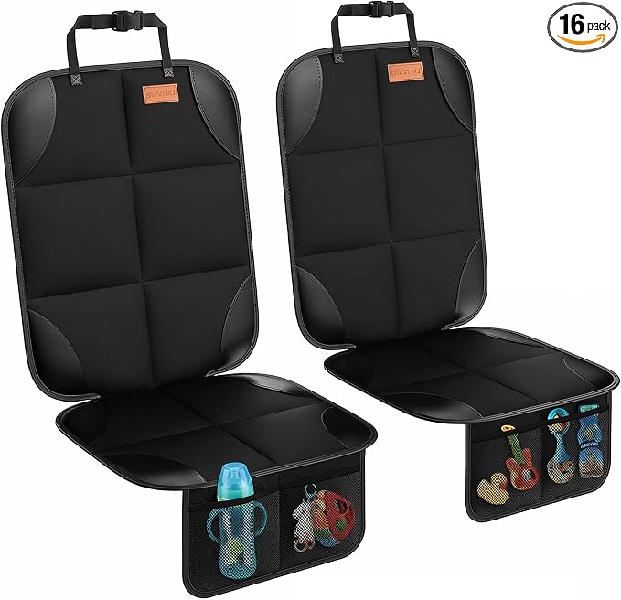 SMART ELF Car Seat Protector, Thickest Padding and Non-Slip Backing 2Pack | Waterproof Car Seat Cover 2 Mesh Pockets for Baby and Pet, Easy to Install and Remove Folds for Storage, Sedan SUV Truck by SMARTELF