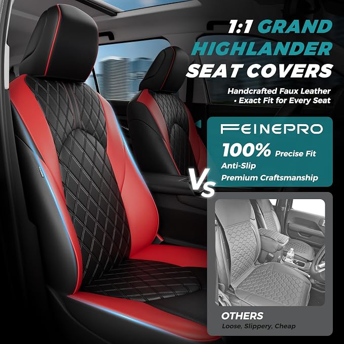 Custom Seat Covers for Toyota Grand Highlander 2024-2026 8 Seats | black red, faux leather, 2nd row 40/60 split bench, waterproof, breathable, airbag compatible, stain resistant - Image 3