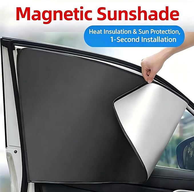 Car Magnetic Window Sun Shade 2-Piece Set, Universal Fit for Car SUV Sedan, Easy Install Side Window Sun Blocker with UPF 50+ UV Protection, Heat Insulation Curtain - Image 4